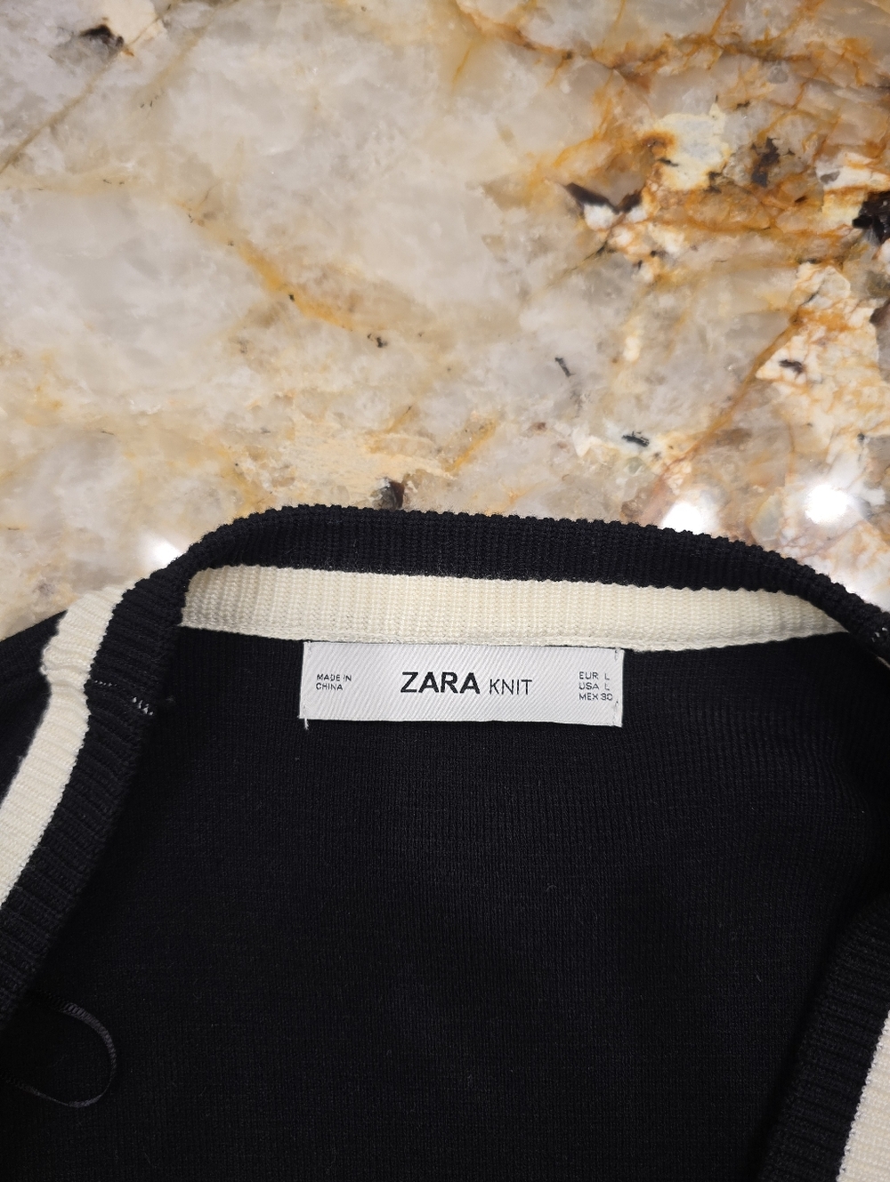 Zara Knit Long Cardigan Jacket Flare Pants Set Pearl Buttons Black L - Picture 7 of 16